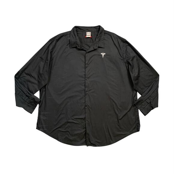 Tesla Shirt Mens 4XL Black Cotton Blend Button Up Long Sleeve Lightweight - Picture 1 of 11